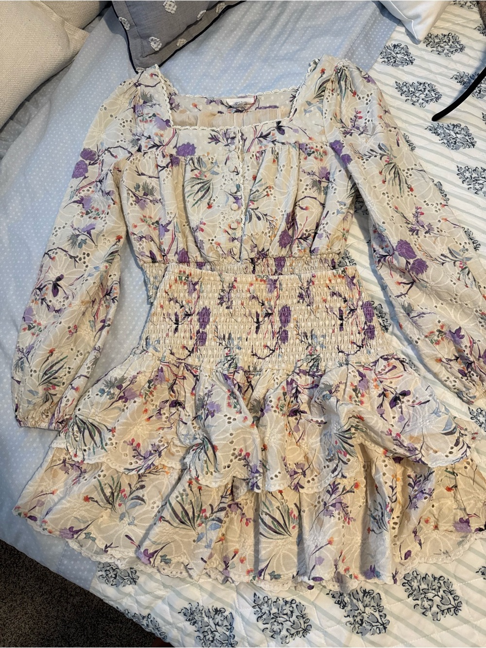 Allison New York Smocked Set- Cream & Lavender